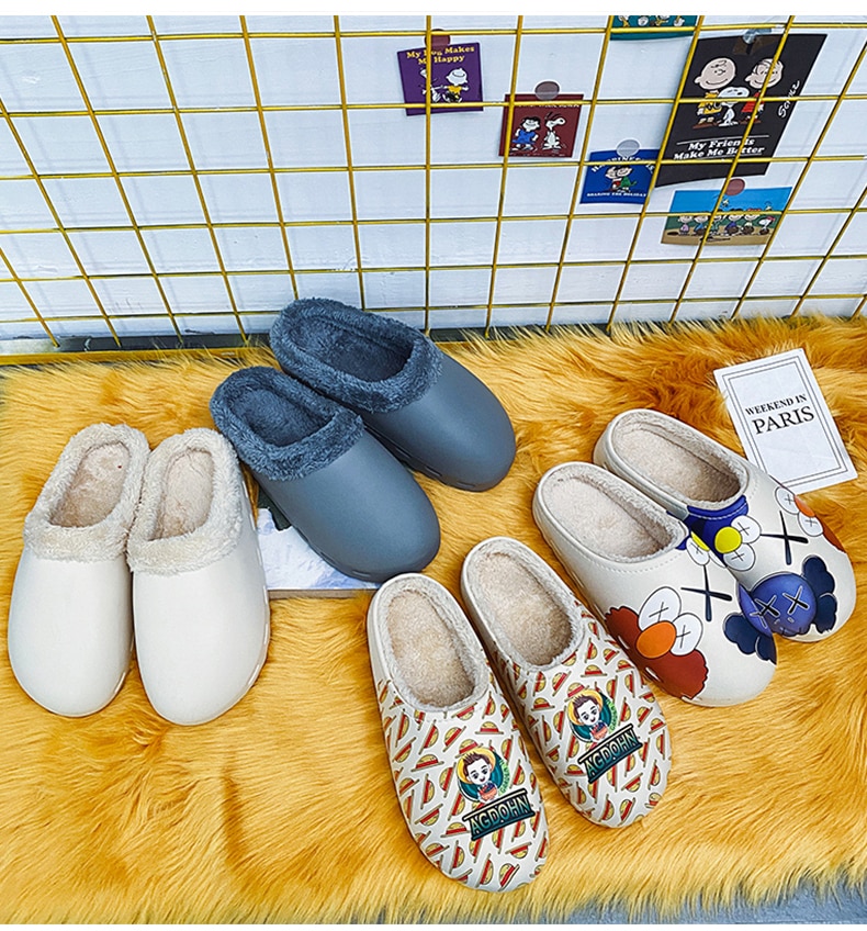 EVA Winter Leisure Home Women Shoes Non-Slip Warm Simple Slippers Thick Sole Waterproof Household Chaussures For Men