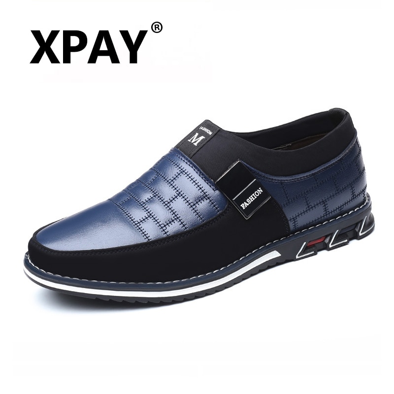 XPAY Genuine Leather Men Casual Shoes Brand 2019 Mens Loafers Moccasins Breathable Slip on Black Driving Shoes 38-46