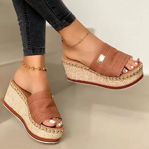 Puimentiua Platform Wedges Slippers Women Sandals Female Shoes Heeled Shoes Casual Summer Slides Slippers Women