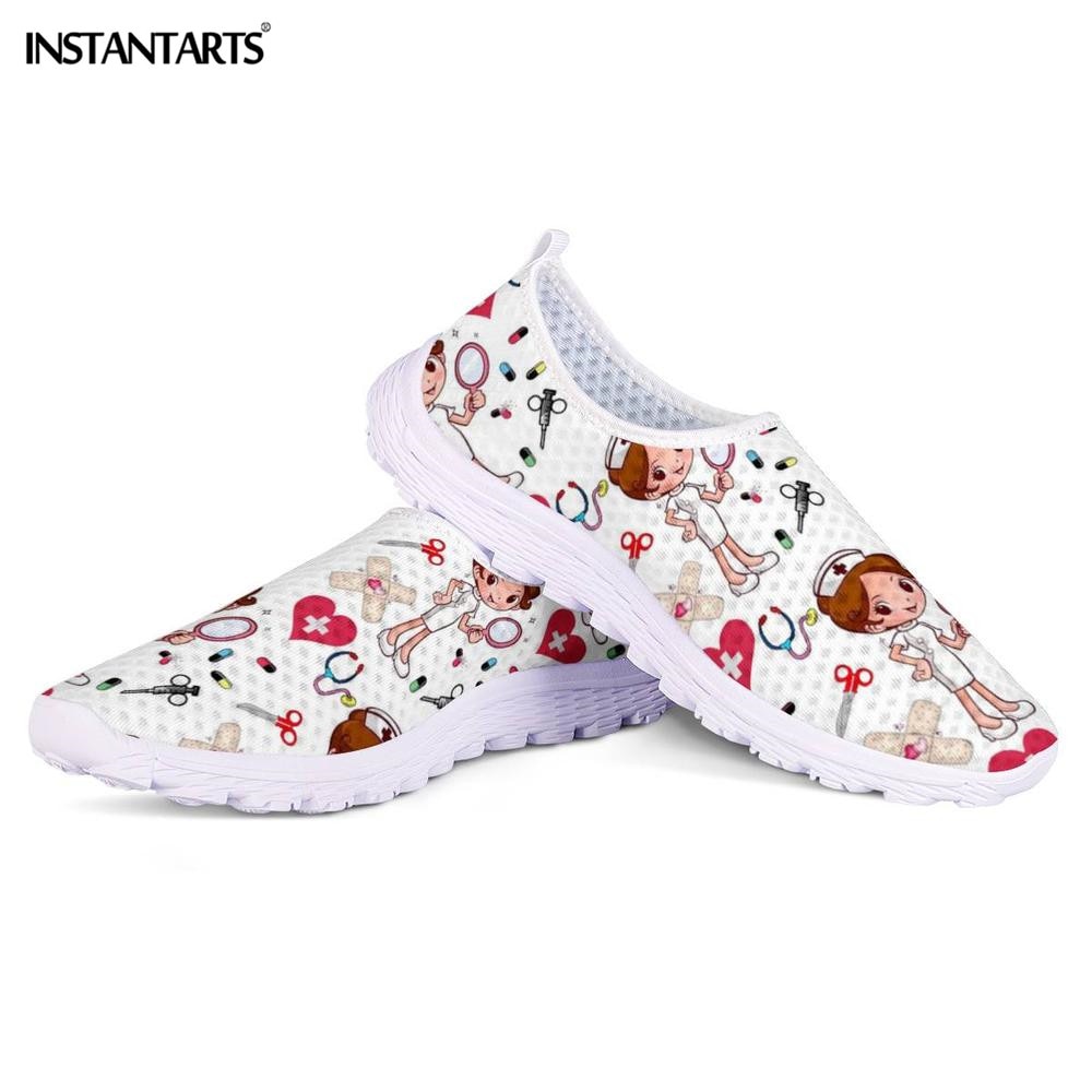 INSTANTARTS Cartoon Nurse Doctor Print Women Sneakers Slip On Light Mesh Shoes Summer Breathable Flats Shoes Zapatos planos image 4