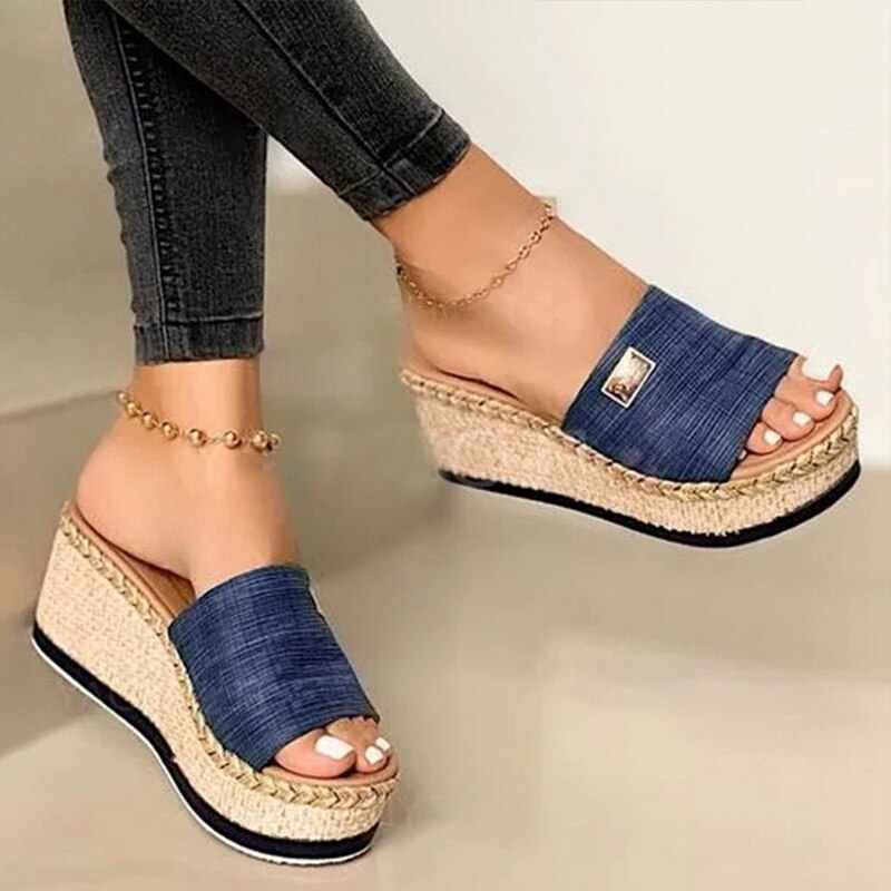 Puimentiua Platform Wedges Slippers Women Sandals Female Shoes Heeled Shoes Casual Summer Slides Slippers Women image 7