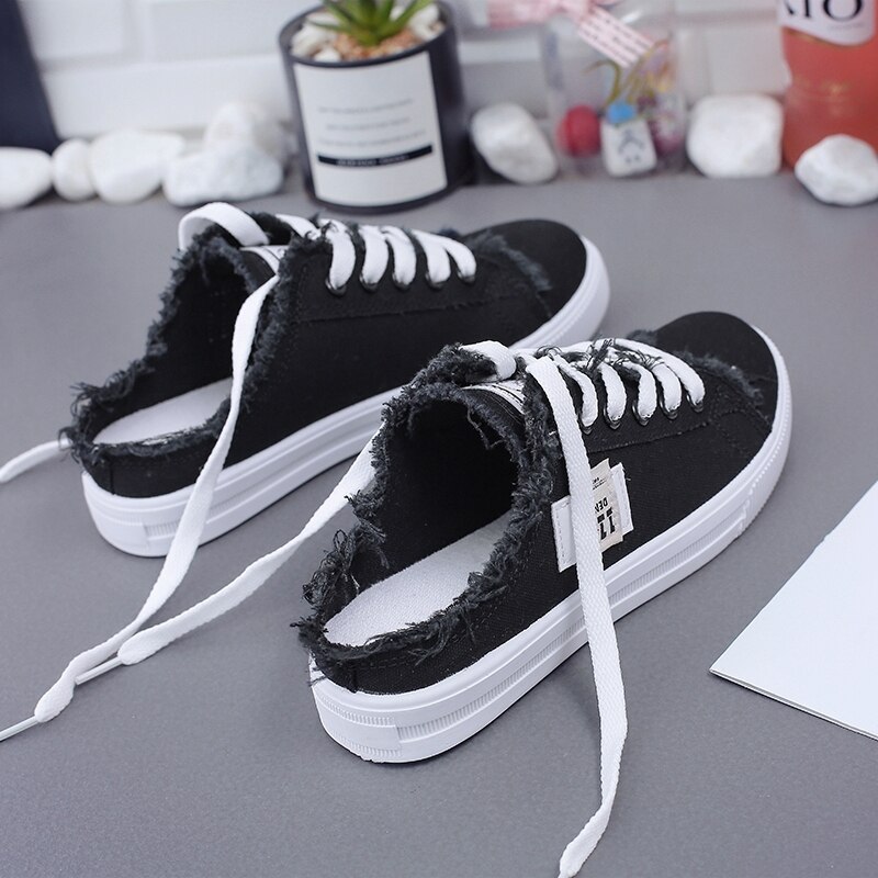 Spring Summer Women Canvas Shoes flat sneakers women casual shoes low upper lace up white shoes image 4