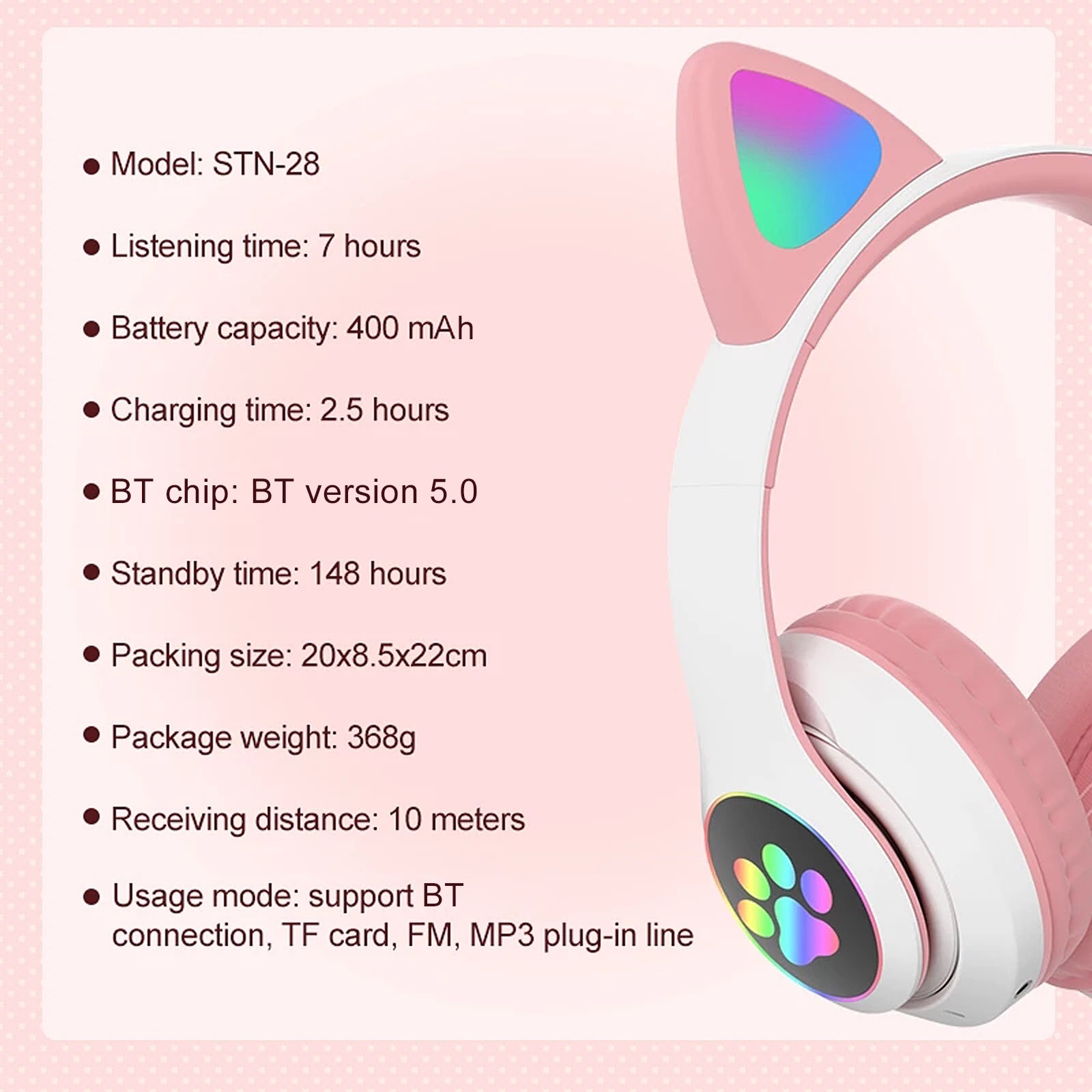 STN-28 Foldable Headset with LED Lights 3