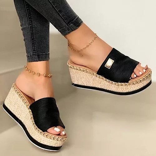 Puimentiua Platform Wedges Slippers Women Sandals Female Shoes Heeled Shoes Casual Summer Slides Slippers Women