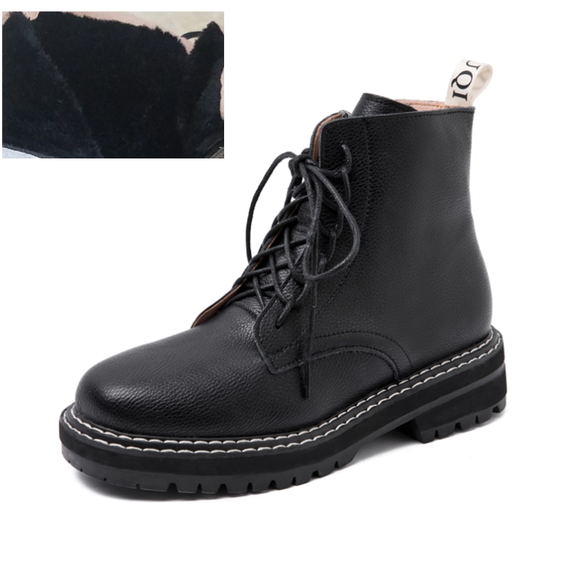 AIYUQI Boots Women Shoes Ankle 2020 Autumn British Wind Genuine Leather Thick With Fur Ladies Short Boots Motorcycle Martin image 4