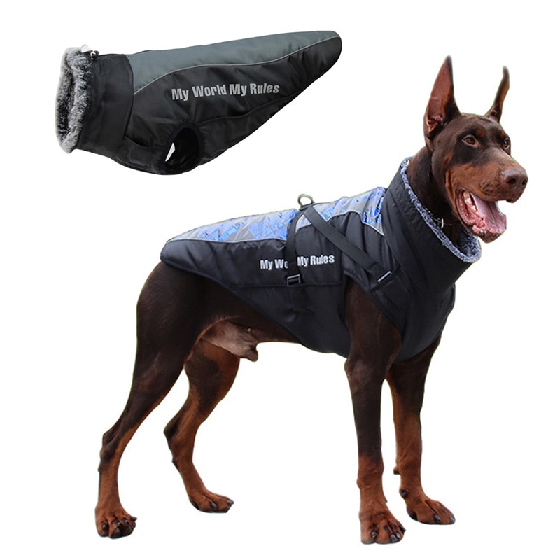 Dog Clothes Waterproof Pet Clothing Reflective Dogs Vest Harness Clothes With Fur Collar Large Dog