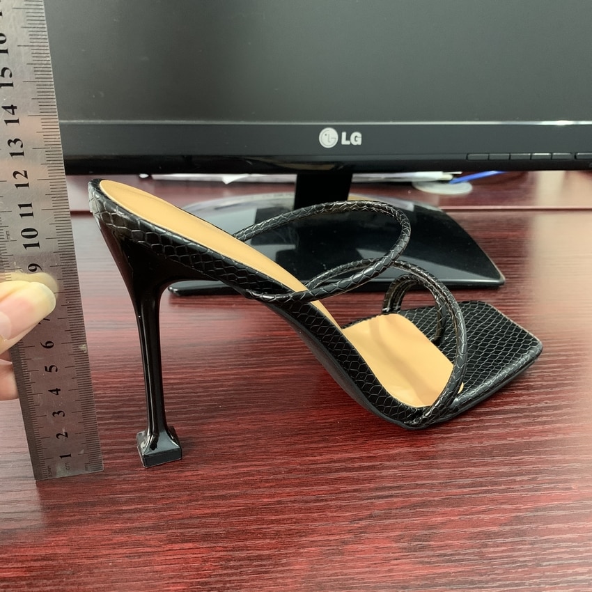 Women sandals snake print strappy mule heels sandals slippers women high heels flip flops square toe slides party shoes woman image 4