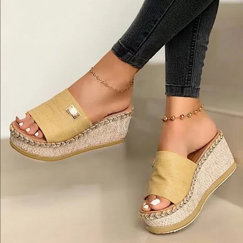 Puimentiua Platform Wedges Slippers Women Sandals Female Shoes Heeled Shoes Casual Summer Slides Slippers Women image 3