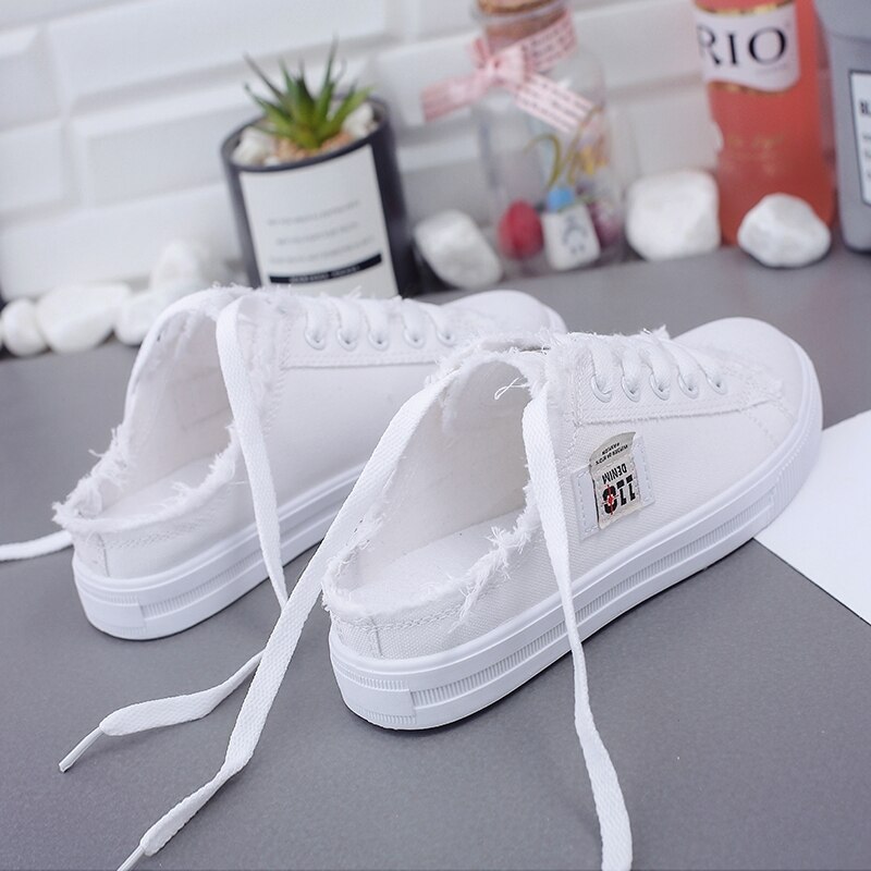 Spring Summer Women Canvas Shoes flat sneakers women casual shoes low upper lace up white shoes