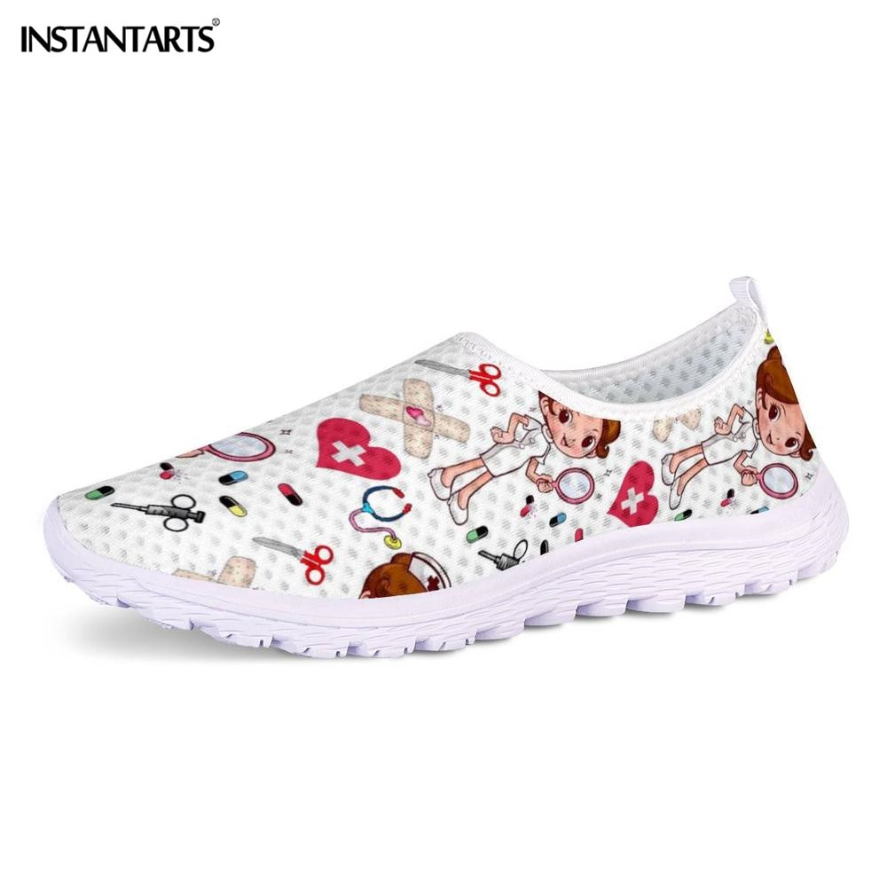 INSTANTARTS Cartoon Nurse Doctor Print Women Sneakers Slip On Light Mesh Shoes Summer Breathable Flats Shoes Zapatos planos image 5