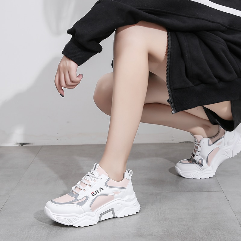 Sneakers Women Breathable Mesh Casual Shoes Female Sneaker Lace Up High Leisure Women Vulcanize Shoe Platform image 8