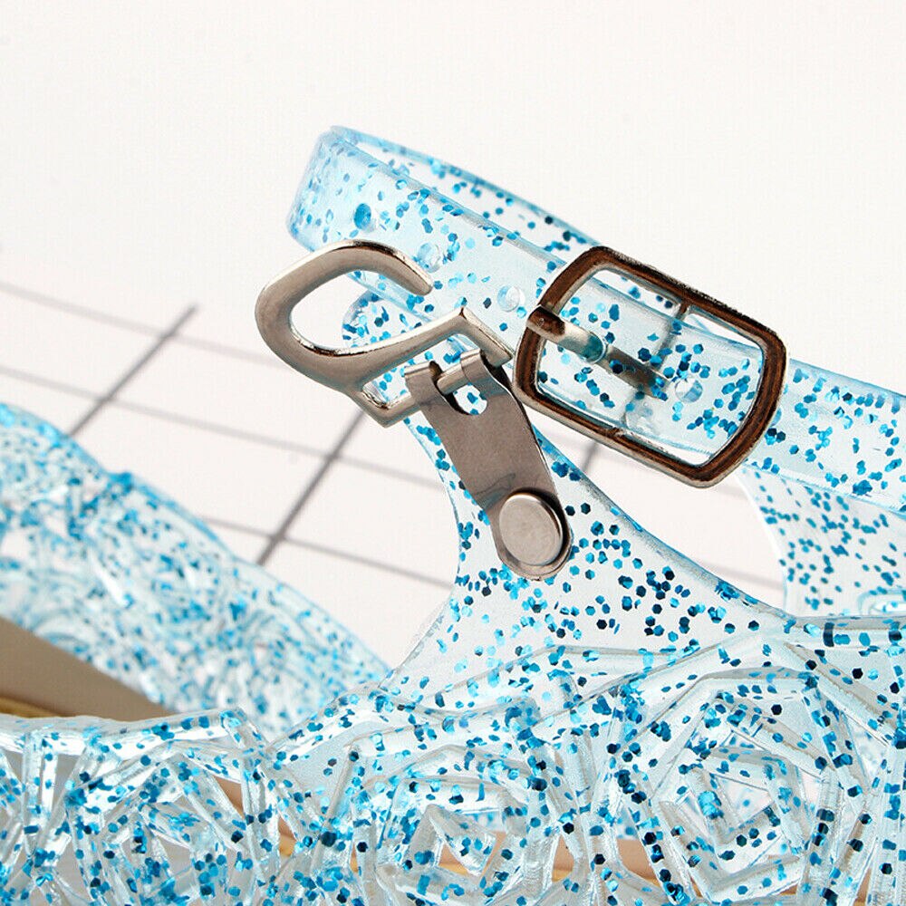 Kids Girls Crystal Jelly Sandals Princess Blue Cosplay Party Dance Shoes image 5