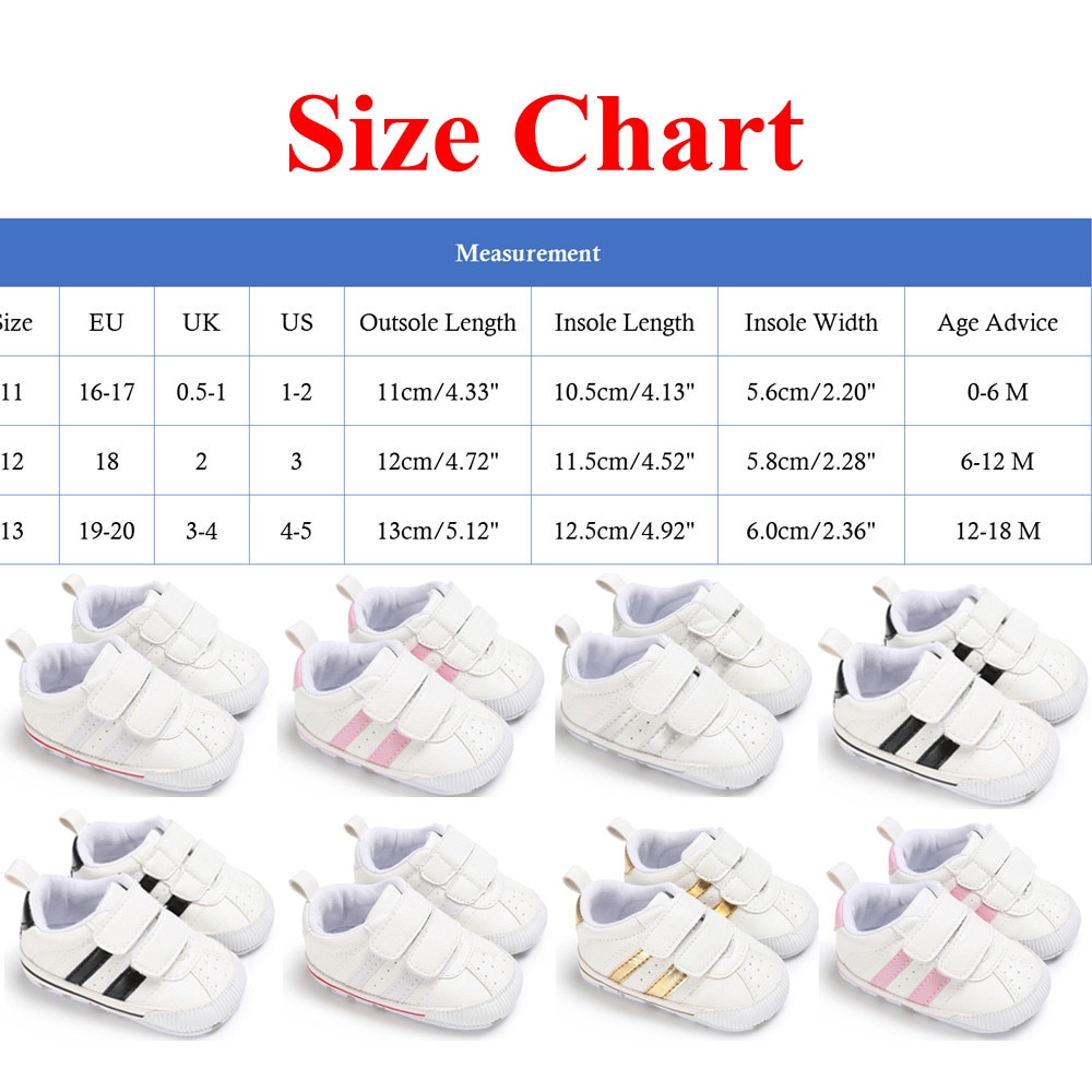 Non-slip Soft Leather 0-18M Baby Boys or Girls Hook Loop Crib Sneakers