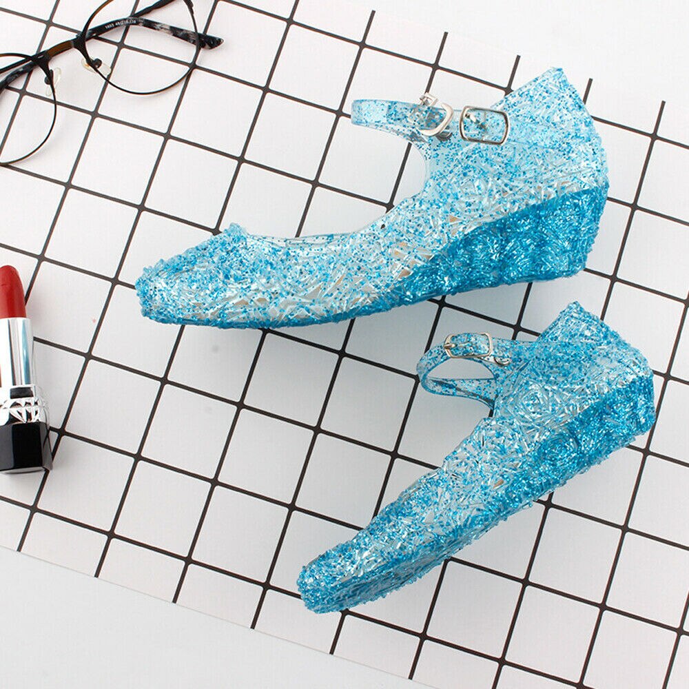 Kids Girls Crystal Jelly Sandals Princess Blue Cosplay Party Dance Shoes image 7