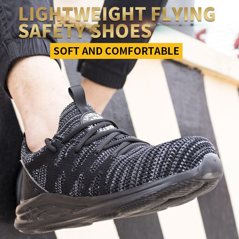 men safety shoes steel toe cap breathable women work boots sneakers casual male shoes image 7