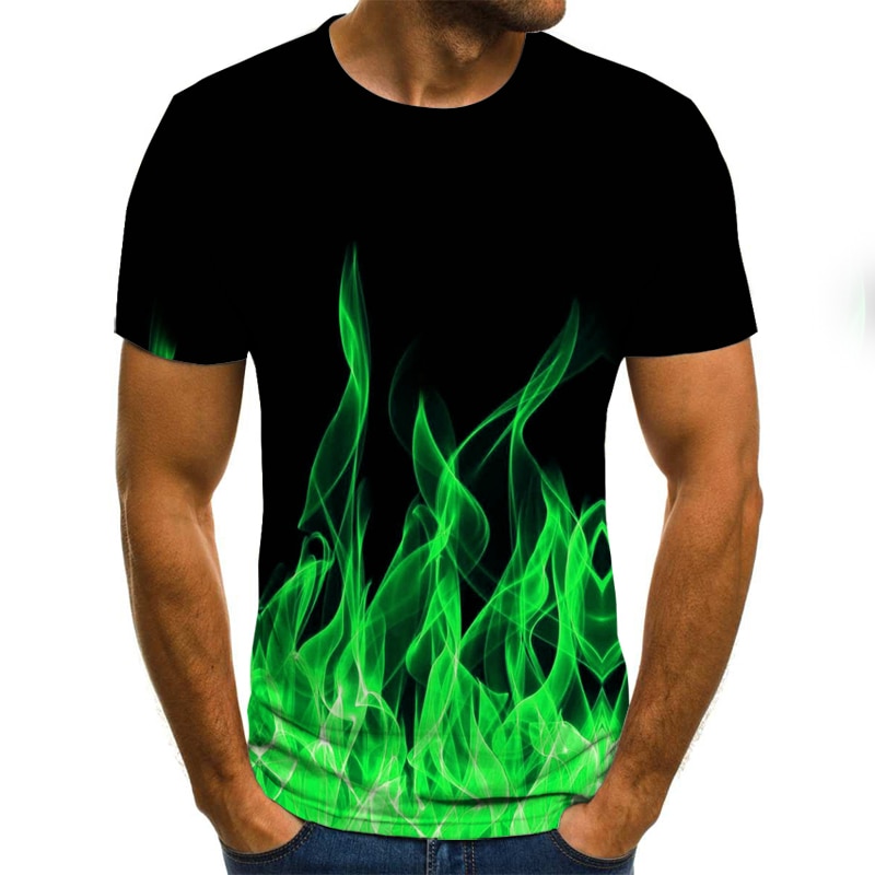 new flame men's T-shirt summer fashion short-sleeved 3D round neck tops smoke el