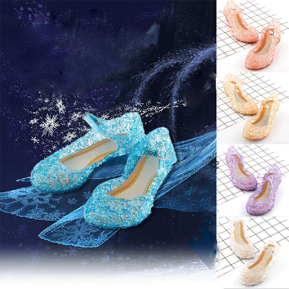 Kids Girls Crystal Jelly Sandals Princess Blue Cosplay Party Dance Shoes