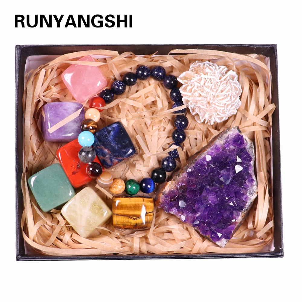Natural crystal quartz Seven Chakra Healing gemstone crystal original stone mineral specimen box
