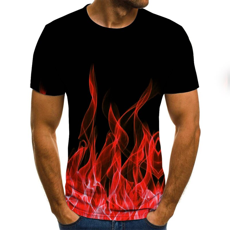 new flame men's T-shirt summer fashion short-sleeved 3D round neck tops smoke el