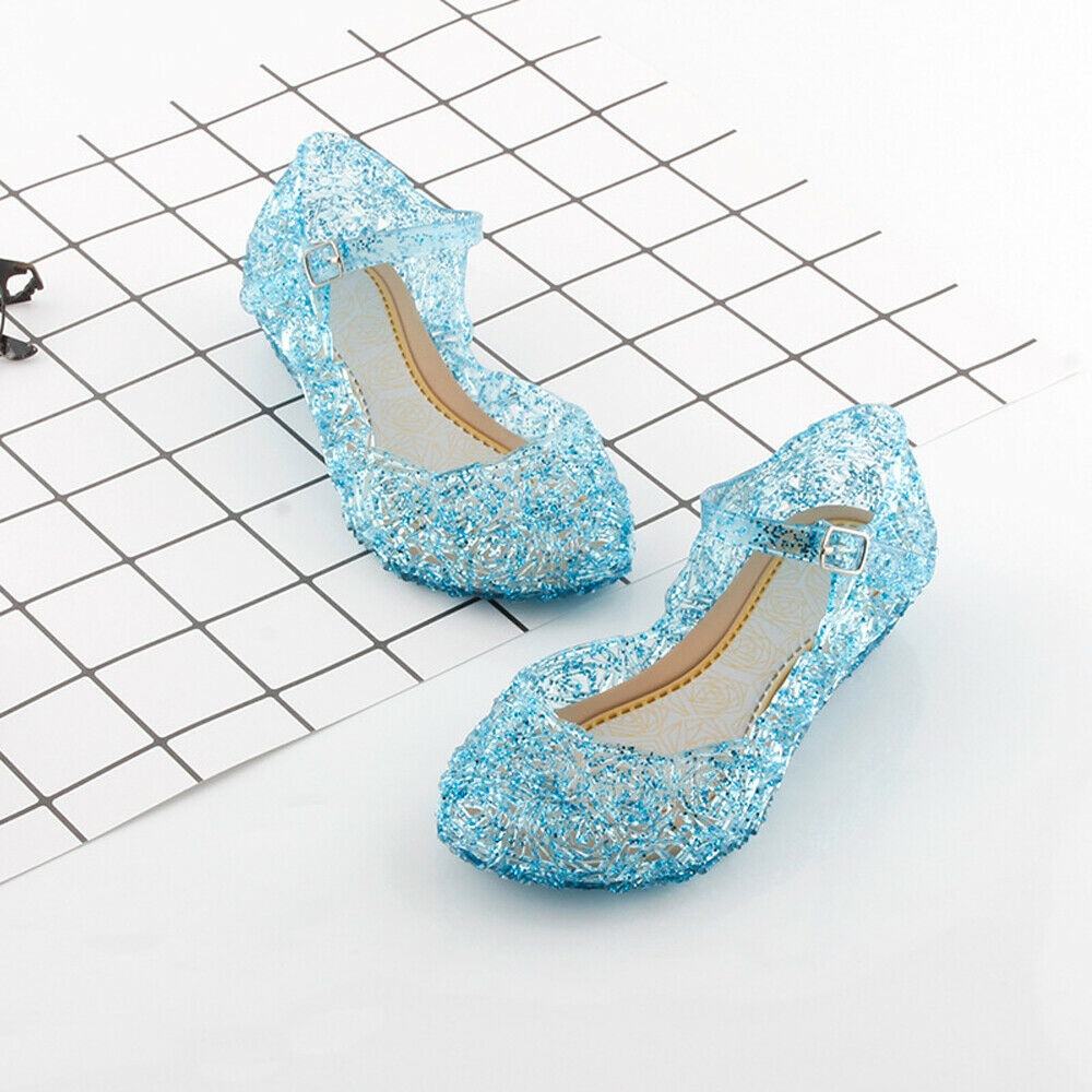 Kids Girls Crystal Jelly Sandals Princess Blue Cosplay Party Dance Shoes image 3