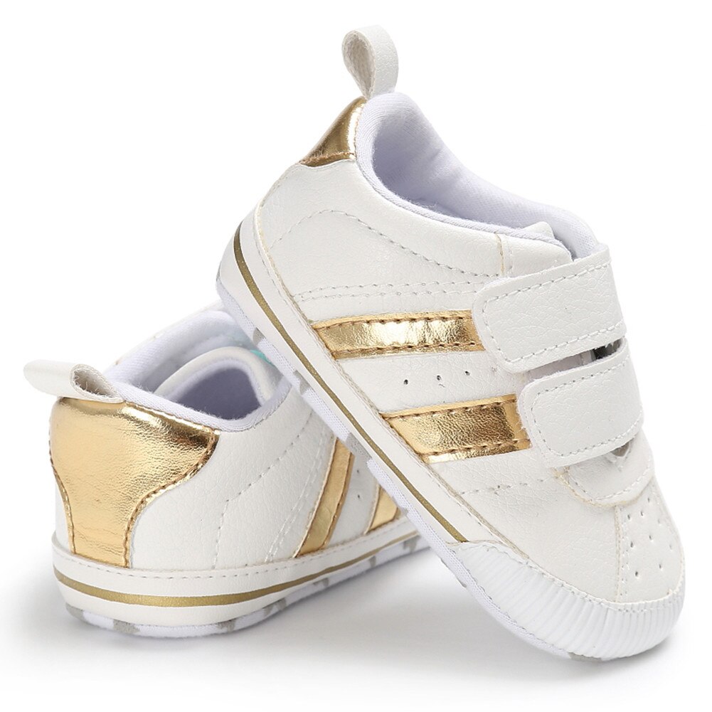 Non-slip Soft Leather 0-18M Baby Boys or Girls Hook Loop Crib Sneakers