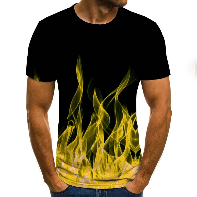 new flame men's T-shirt summer fashion short-sleeved 3D round neck tops smoke el