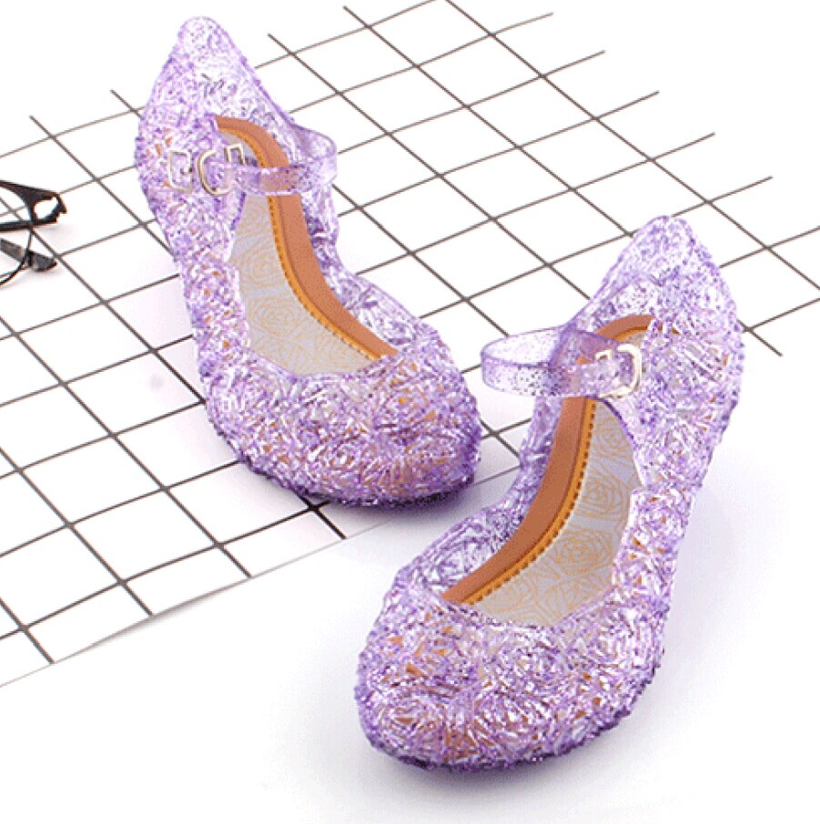 Kids Girls Crystal Jelly Sandals Princess Blue Cosplay Party Dance Shoes