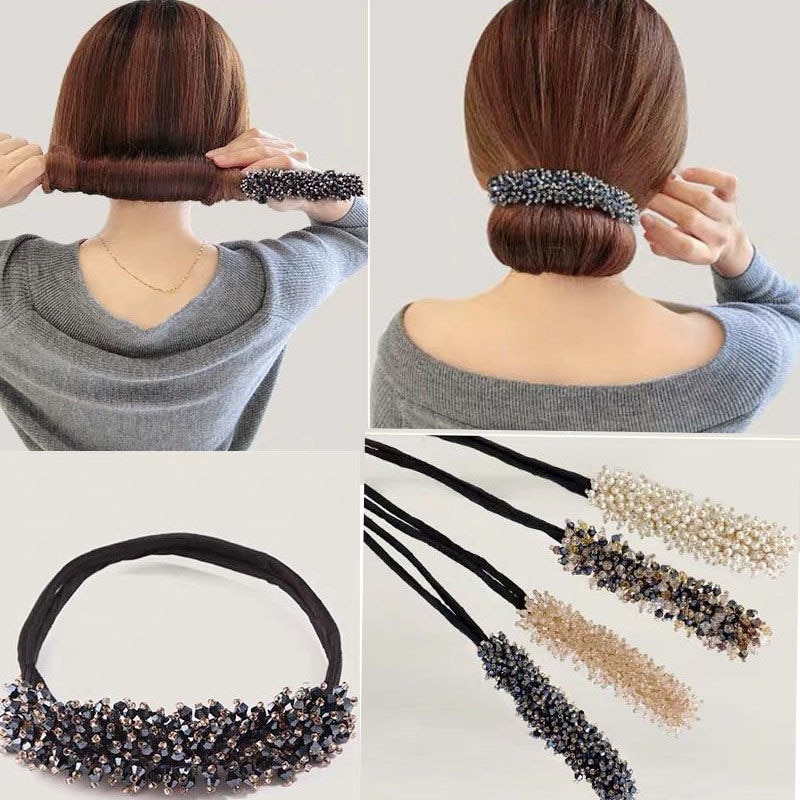 Sparkling band wrapped around a woman’s low bun