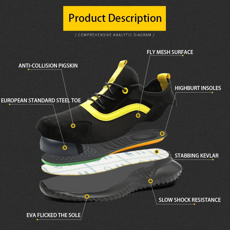 Work Safety Shoes For Men woman Blcak Mesh Breathable Steel Toe image 5