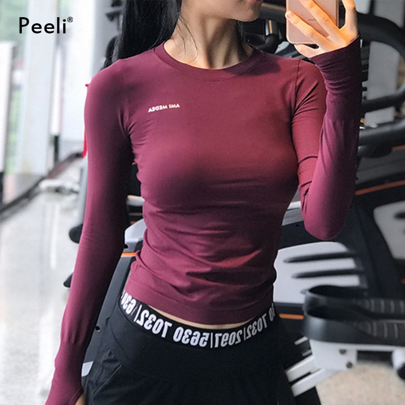 Peeli Long Sleeve Yoga Shirts Sport Top Fitness Yoga Top Gym Top Sports Wear for Women Gym Femme