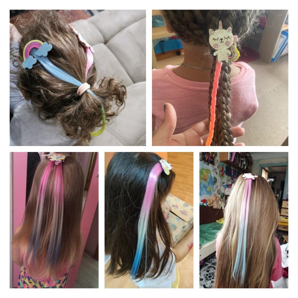 Colorful extension styled into a child's braid