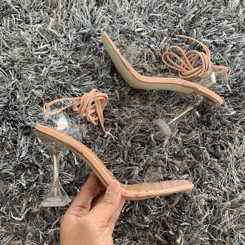 Summer High 10.5CM Heels Women Pumps Ankle Cross Strap Sandals Shoes Woman Ladies Peep Toe High Heels Dress Party Shoes Woman image 4