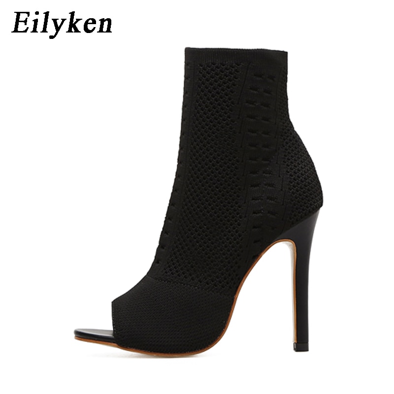 Womens Boots Green Elastic Knit Sock Boots Ladies Open Toe High Heels Kardashian Ankle Boots Women Pumps image 8
