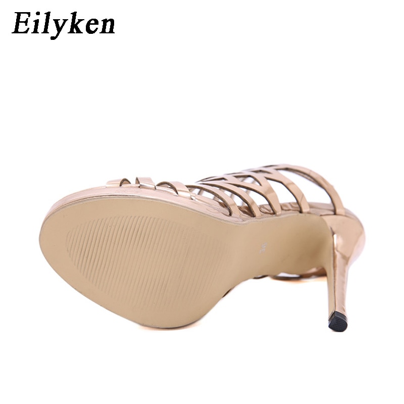 Sexy Golden Gladiator Sandals Thin Heels Buckle Strap Wedding Pumps Platform Sandals image 5