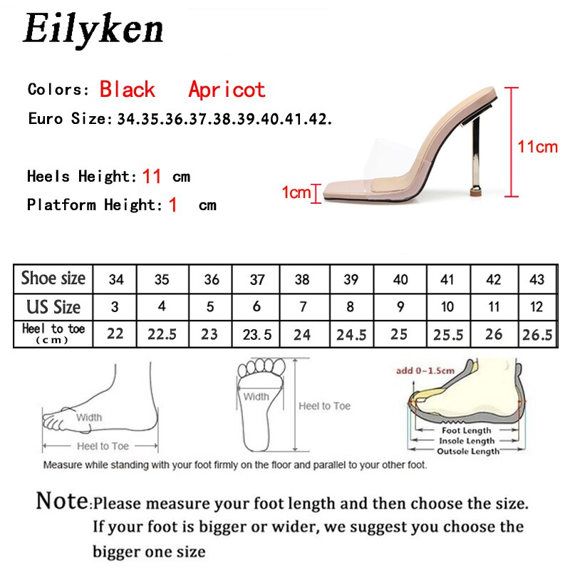 Summer Sexy PVC Transparent Jelly Slippers Slides Square Toe Metal High Heels Women's Stiletto Sandals Shoes Size 35-42 image 4