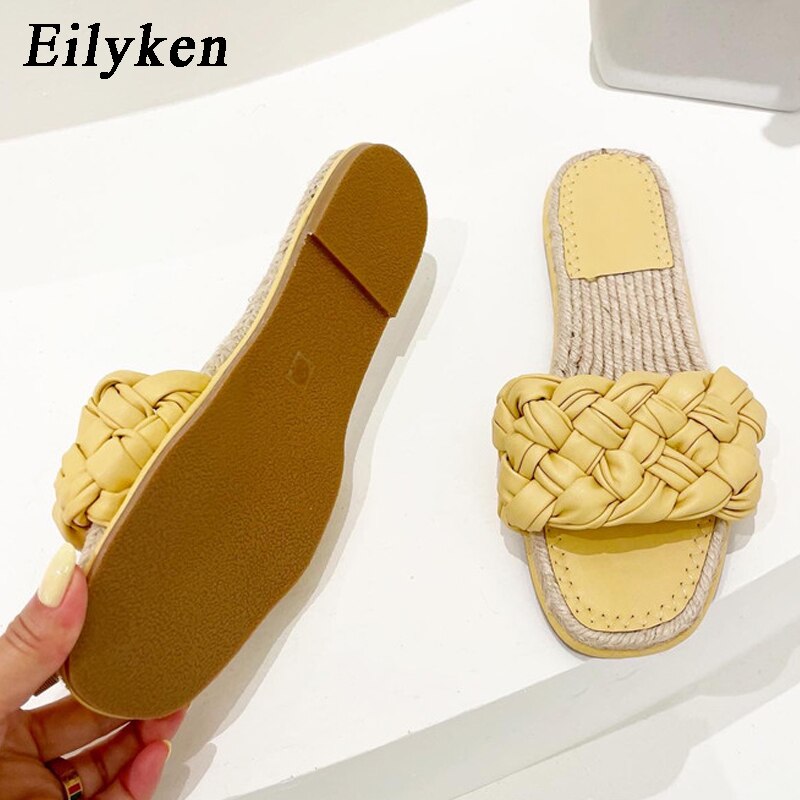 Summer Women's Slippers 2021 Weave Flat Heel Casual Ladies Shoes Outdoor Beach Peep Toe Female Slides Shoes