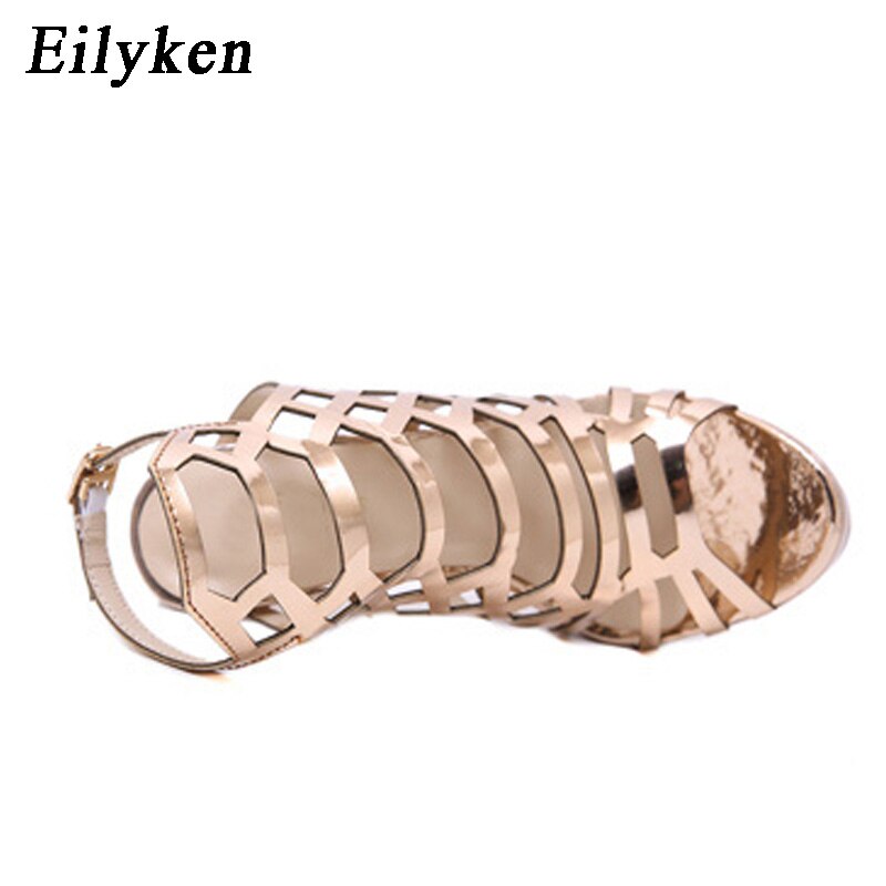 Sexy Golden Gladiator Sandals Thin Heels Buckle Strap Wedding Pumps Platform Sandals image 6