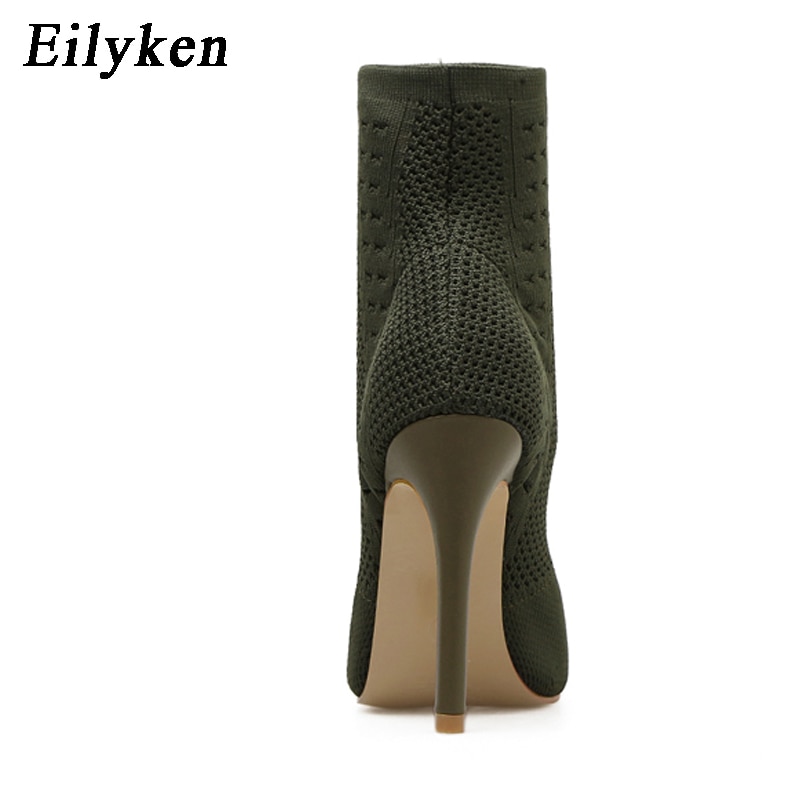 Womens Boots Green Elastic Knit Sock Boots Ladies Open Toe High Heels Kardashian Ankle Boots Women Pumps image 7