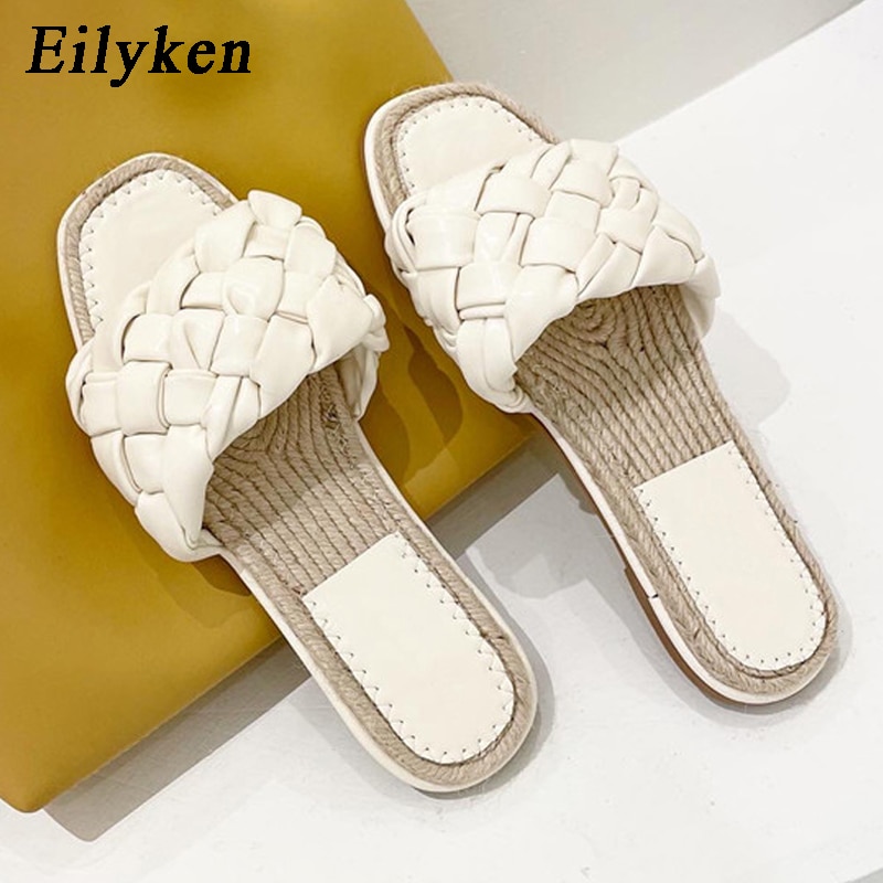 Summer Women's Slippers 2021 Weave Flat Heel Casual Ladies Shoes Outdoor Beach Peep Toe Female Slides Shoes image 8
