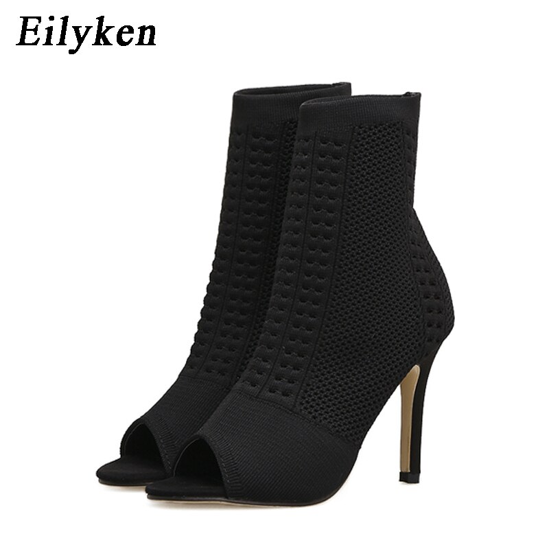 Womens Boots Green Elastic Knit Sock Boots Ladies Open Toe High Heels Kardashian Ankle Boots Women Pumps image 4