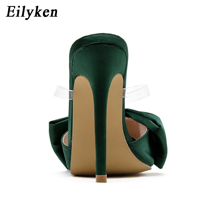 Bowknot Women's Slippers Pointed Toe Thin High Heels Summer Elegant Dress Party Ladies Slides Pumps Shoes image 7