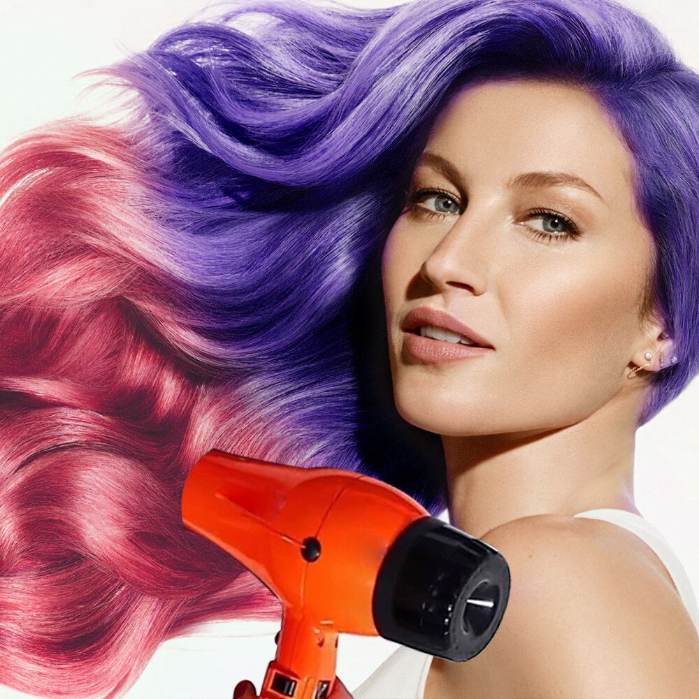 Glossy purple pink mermaid hair styled with dryer