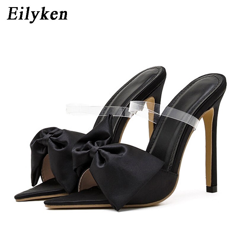 Bowknot Women's Slippers Pointed Toe Thin High Heels Summer Elegant Dress Party Ladies Slides Pumps Shoes image 8