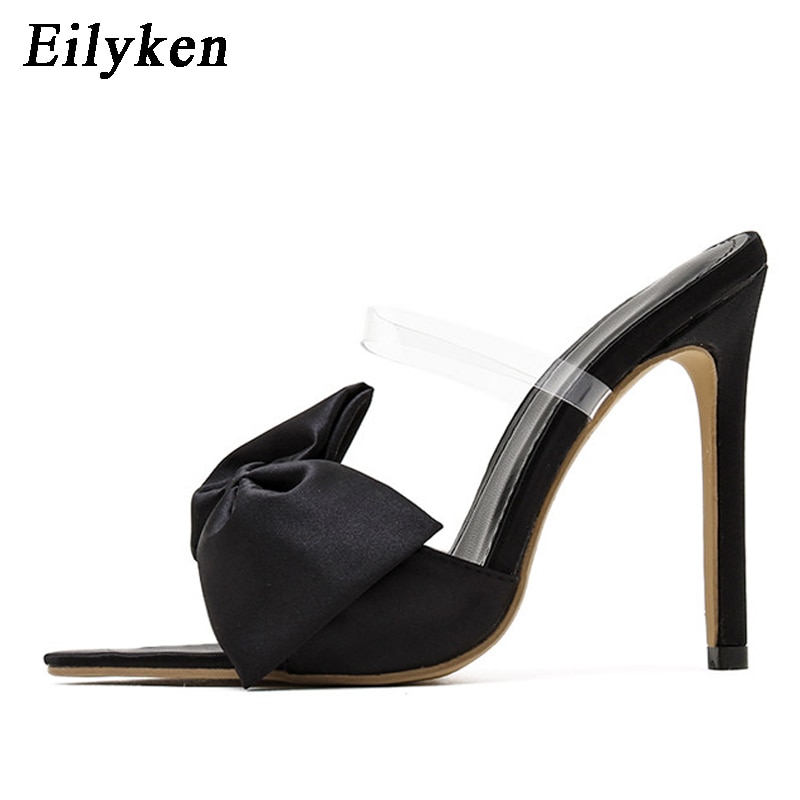 Bowknot Women's Slippers Pointed Toe Thin High Heels Summer Elegant Dress Party Ladies Slides Pumps Shoes image 5