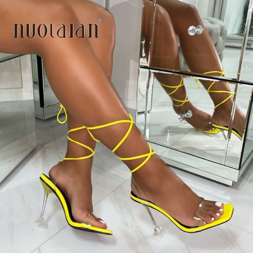 Summer High 10.5CM Heels Women Pumps Ankle Cross Strap Sandals Shoes Woman Ladies Peep Toe High Heels Dress Party Shoes Woman image 10