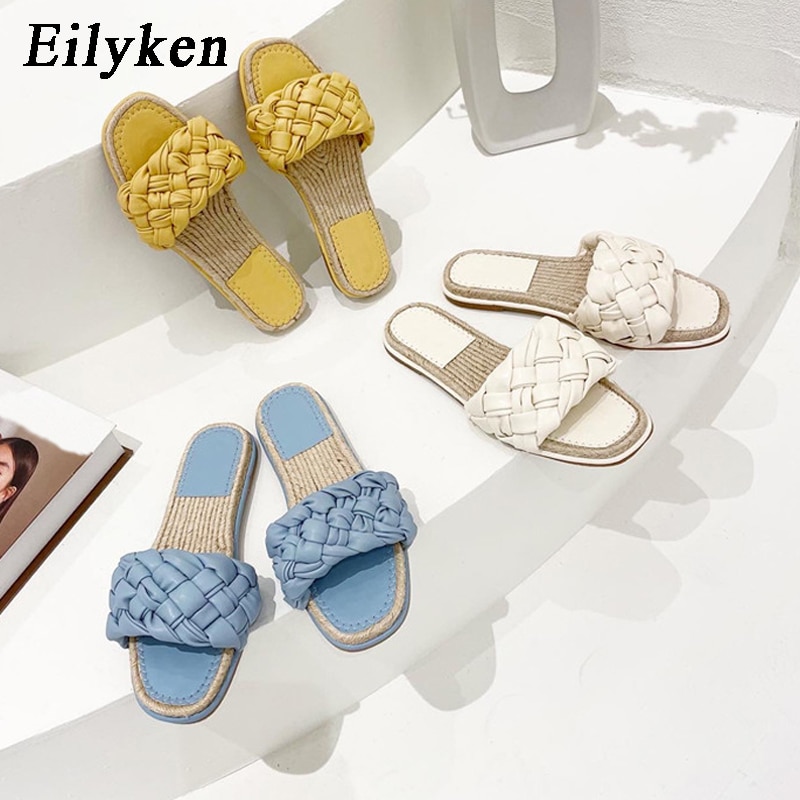 Summer Women's Slippers 2021 Weave Flat Heel Casual Ladies Shoes Outdoor Beach Peep Toe Female Slides Shoes image 5