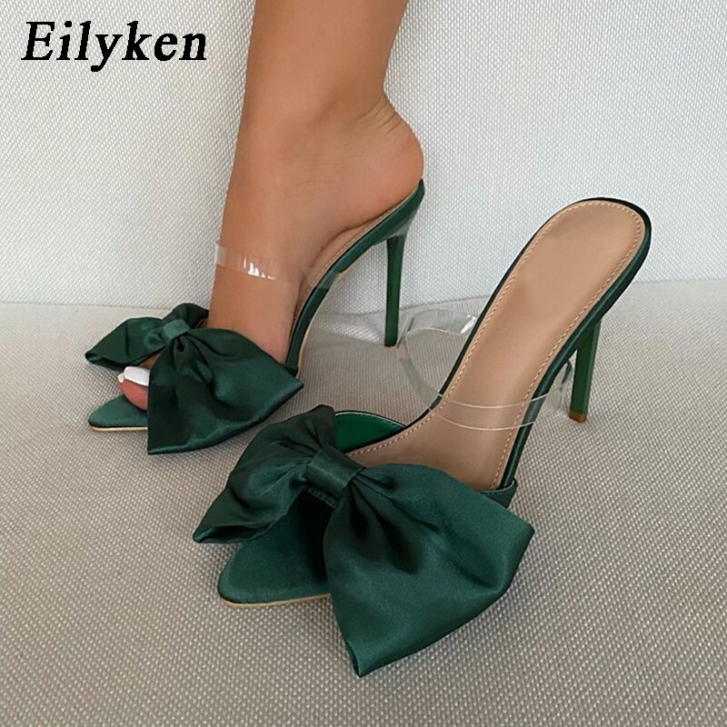 Bowknot Women's Slippers Pointed Toe Thin High Heels Summer Elegant Dress Party Ladies Slides Pumps Shoes image 10