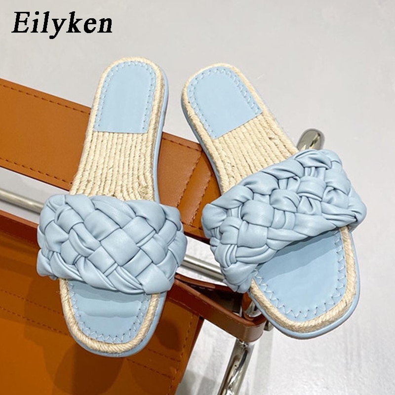 Summer Women's Slippers 2021 Weave Flat Heel Casual Ladies Shoes Outdoor Beach Peep Toe Female Slides Shoes image 9