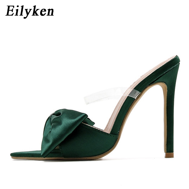 Bowknot Women's Slippers Pointed Toe Thin High Heels Summer Elegant Dress Party Ladies Slides Pumps Shoes image 4