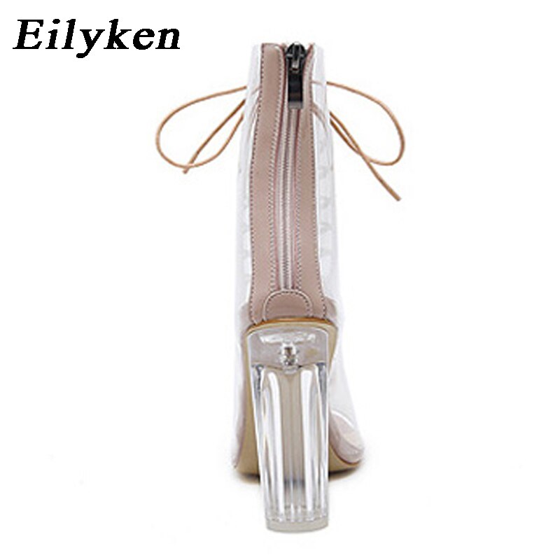 Sexy PVC Transparent Gladiator Sandals Peep Toe Shoes Clear Chunky heels Sandals Women Boots Sandals image 7